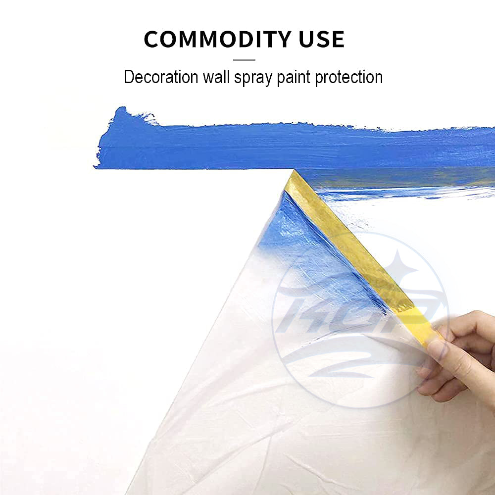 Pre-Tape Masking Film / Painter Tape Plastic Drop Cloth / Furniture Protection / Spray Painting Protection 110cmx25m