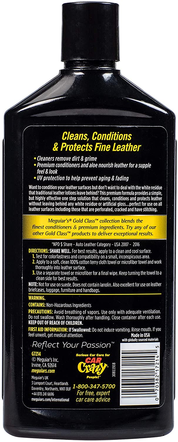 Meguiar's Gold Class Rich Leather Lotion – Cleans, Conditions & Protects for Complete Care – G7214, 14 oz