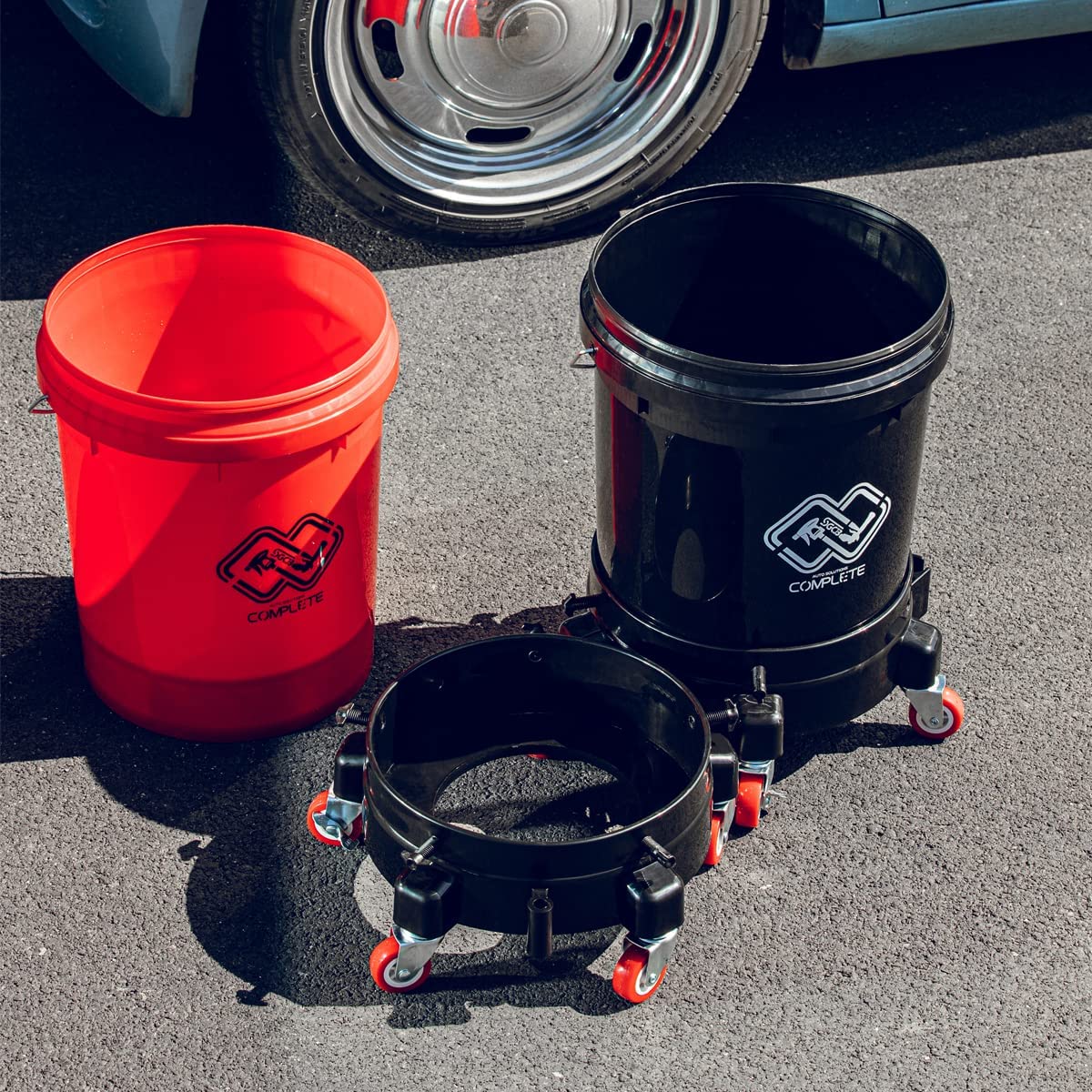 sgcb pro 11.5 inch bucket dolly, removable rolling bucket dolly easy push 5 roll swivel casters to move 360 degree turning for 5 gallon buckets car wash system detailing smoother maneuvering, black